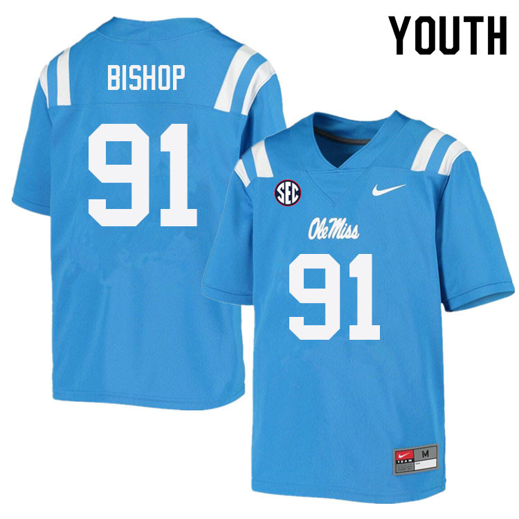 Aubrey Bishop Ole Miss Rebels NCAA Youth Powder Blue #91 Stitched Limited College Football Jersey OWB7258KY